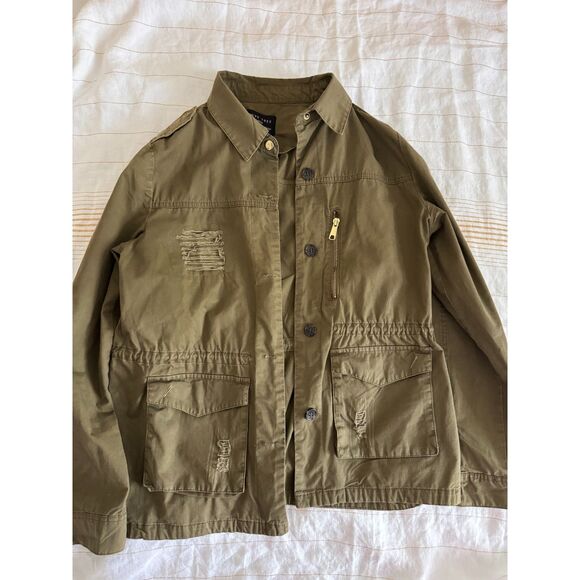 Love Tree Olive Field Jacket Drawstring Waist, Button Front, Cargo Pockets - Picture 1 of 15
